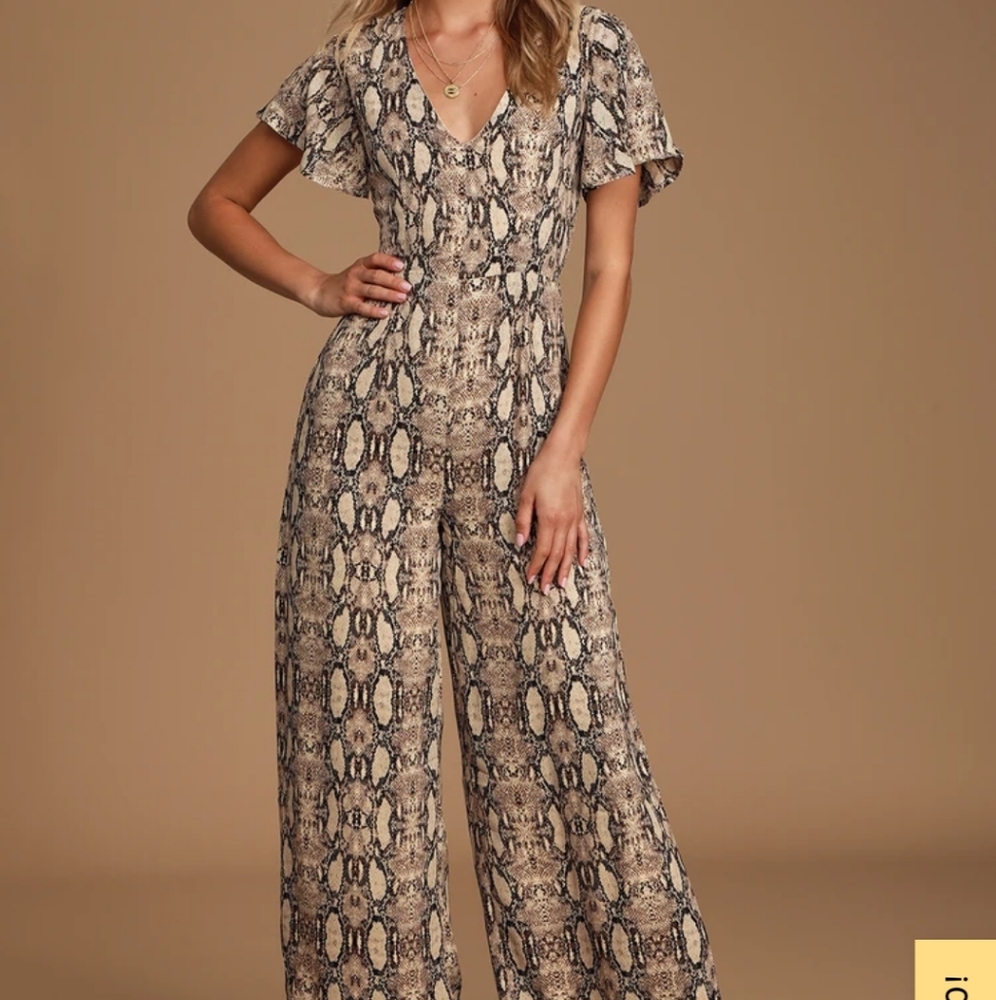 It Girl Tan Multi Snake Print Wide-Leg Jumpsuit
